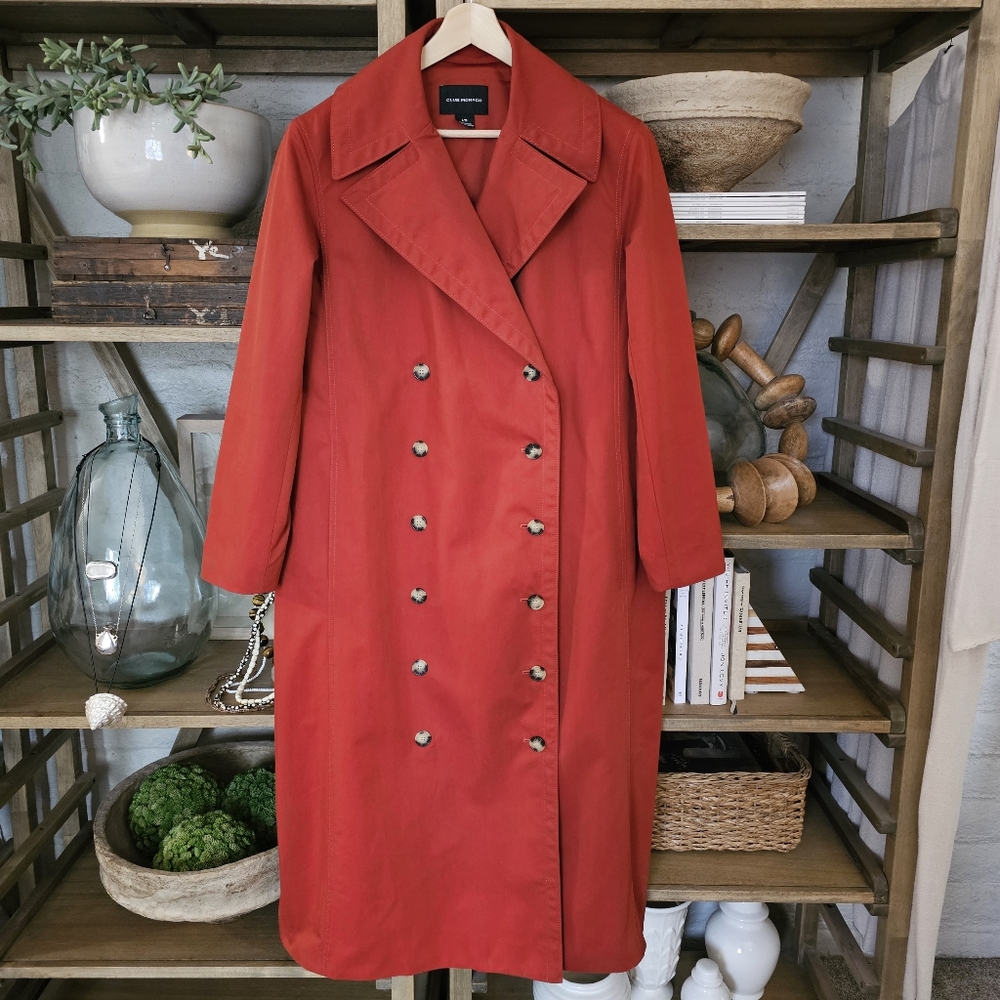 Club Monaco Ohdette Long Trench Coat Jacket Brick Red Sz L - Picture 7 of 13